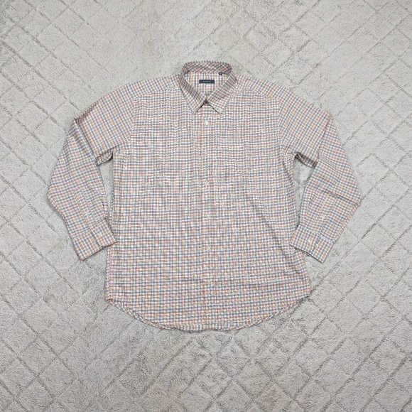 Turtleson Shirt Mens M Blue Yellow Checkered Button Up Polyester Office Preppy - Picture 1 of 7